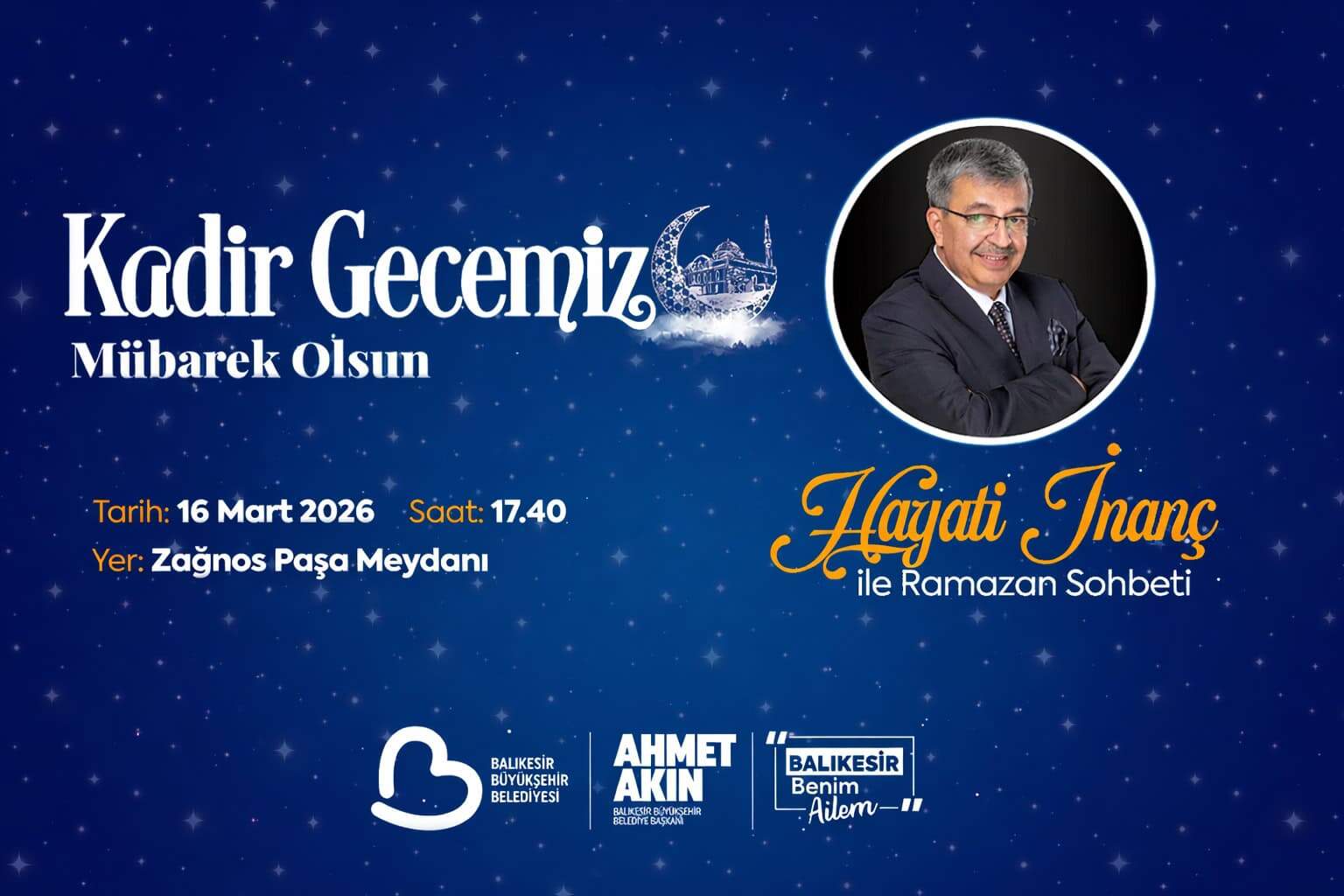 Balıkesir'de Kadir Gecesi'ne Özel Programla Manevi Buluşma Gerçekleşecek